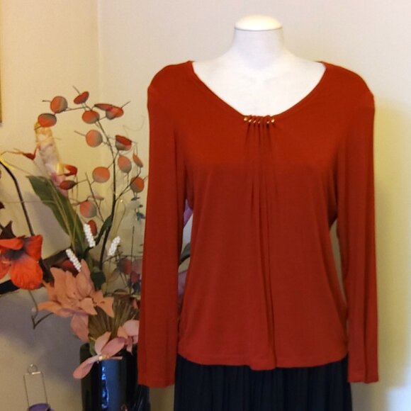 NWOT Zoe Scoop Neck Blouse Orange Red Long Sleeve Women’s Top Size XL 14 - Picture 6 of 7